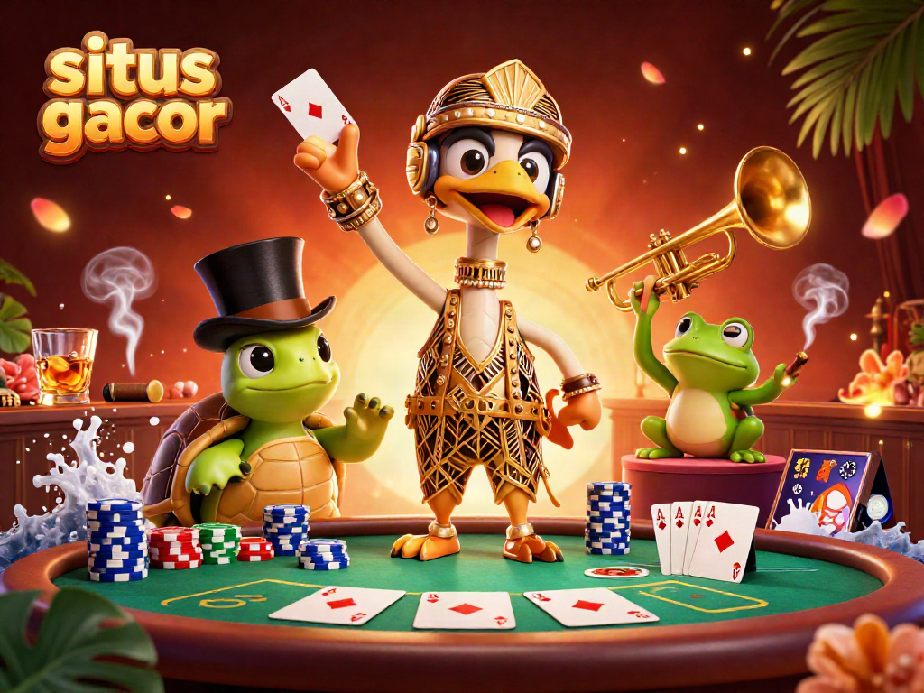 Experience situs gacor excitement with a vibrant 3D illustration of a lively casino scene.